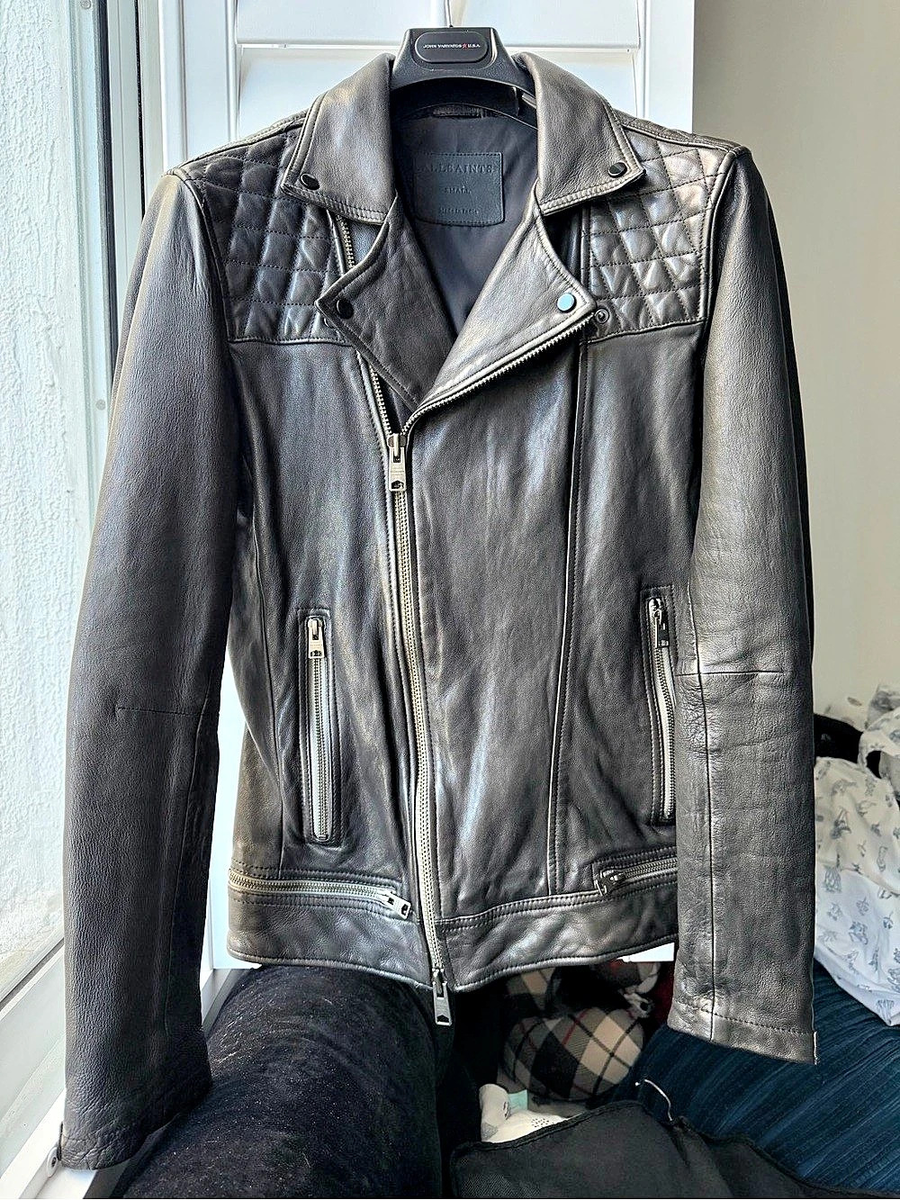 AllSaints Conroy Leather Biker Jacket Men's Black Small